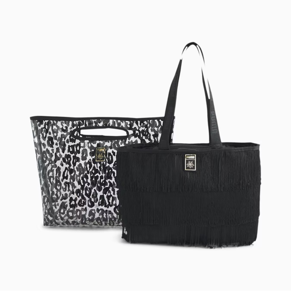 Puma x Charlotte Olympia leopard print black fringe 2-in-1 shopper tote bag RARE